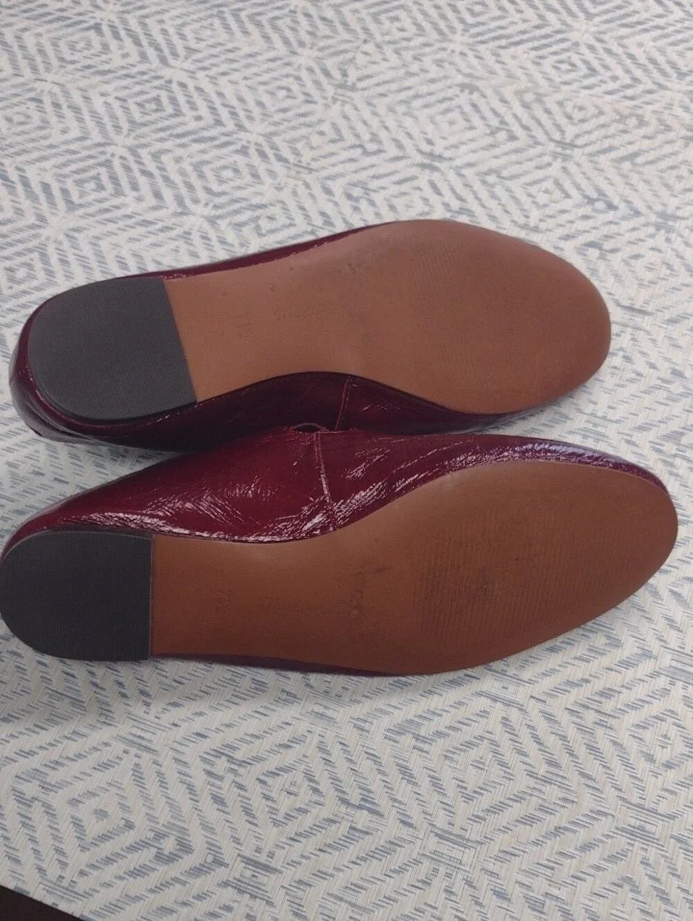 Women's Burgundy Mary Jane Flats with Decorative Buckle